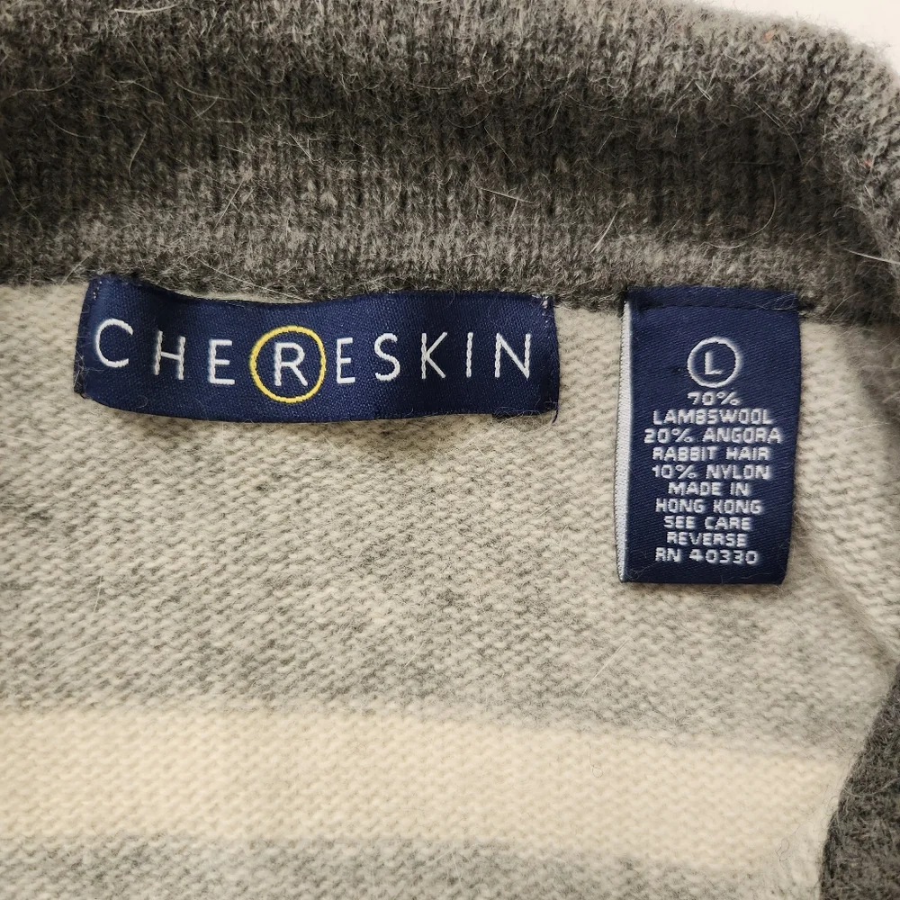 Vintage Ron Chereskin Lamswool Angora Rabbit Hair Men's Gray Striped  Sweater